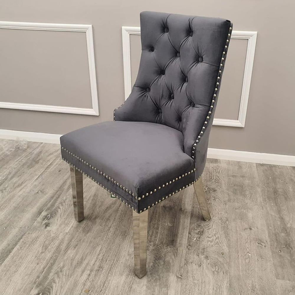 Dallice Double Studded Chair (Plain Back, Ring Knocker) – Dark Grey